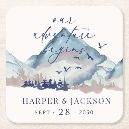 ウッドラ素朴ンドパインフォレスト我々の冒険が始まる スクエアペーパーコースター (正面)