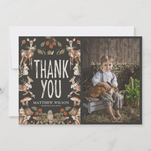 ウッドラ素朴ンドパーティー動物誕生日写真 サンキューカード (正面)