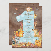 ウッドラ素朴ンドビッグワンボーイズ誕生日招待状 招待状 (正面/裏面)