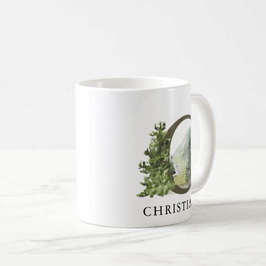 ウッドラ素朴ンドフォレストマウンテンレターCモノグラム コーヒーマグカップ (正面右)