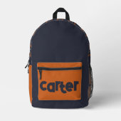 ウッドラ素朴ンドブルーとオレンジの格子柄 プリントバックパック (正面)