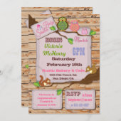 ウッドラ素朴ンドベビーガールシャワー招待状 招待状 (正面/裏面)