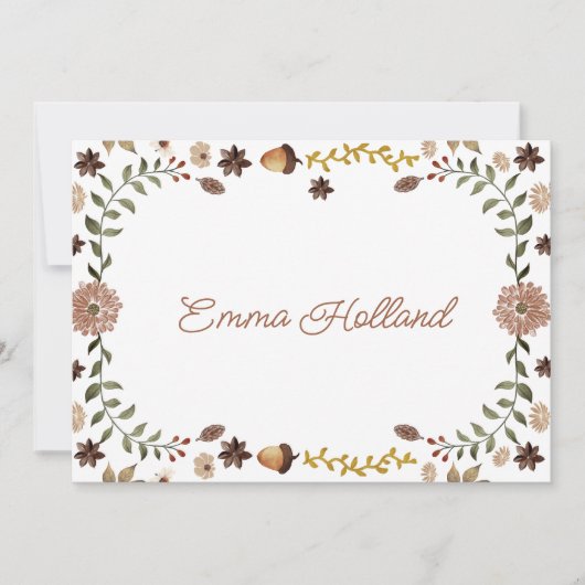 ウッドラ素朴ンドボタニカルパーソナライズされたノートカード 案内状 (正面)