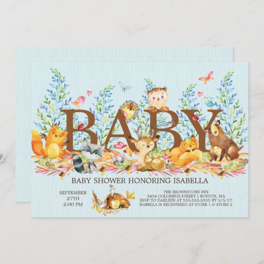 ウッドラ素朴ンドボーイズ赤ちゃんシャワー招待状 招待状 (正面/裏面)