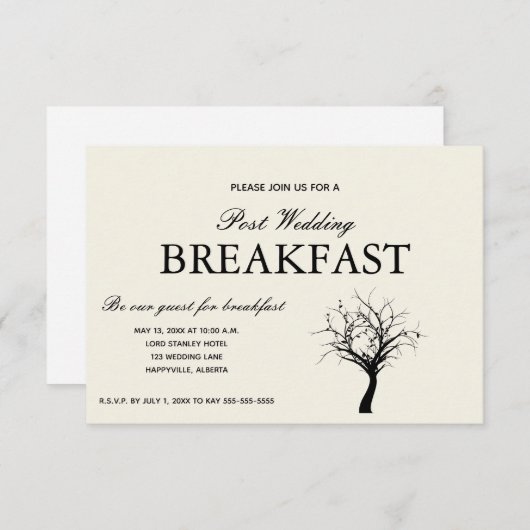 ウッドラ素朴ンドポスト結婚ズブレックファースト招待状 出欠カード (正面/裏面)