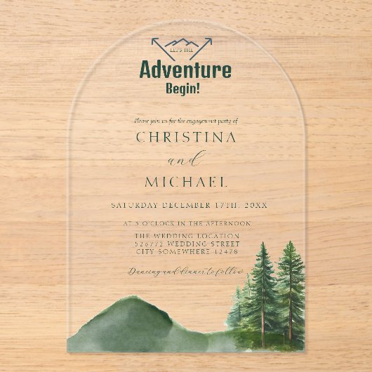 ウッドラ素朴ンドマウンテンフォレストパイン結婚ズ アクリル招待状 (正面)
