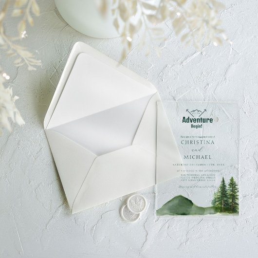 ウッドラ素朴ンドマウンテンフォレストパイン結婚ズ アクリル招待状
