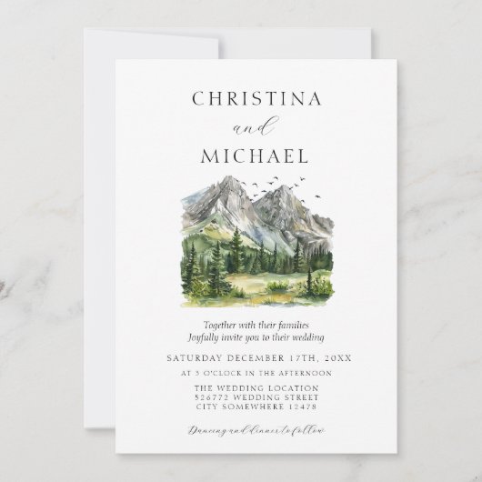 ウッドラ素朴ンドマウンテンフォレストパイン結婚ズ 招待状 (正面)