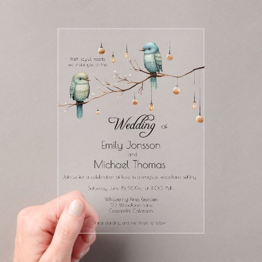 ウッドラ素朴ンドラブバードお祝い アクリル招待状 (インサイチュ (ポータブル))