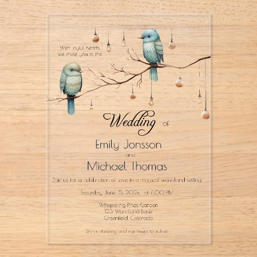 ウッドラ素朴ンドラブバードお祝い アクリル招待状 (正面)