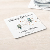 ウッドラ素朴ンドラブバードお祝い スクエアペーパーコースター (アングル)