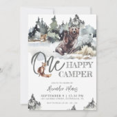 ウッドラ素朴ンドワンハッピーキャンパー誕生日 招待状 (正面)