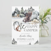 ウッドラ素朴ンドワンハッピーキャンパー誕生日 招待状 (スタンド正面)