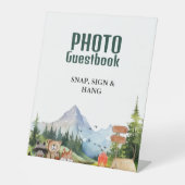 ウッドラ素朴ンド写真ゲストブック赤ちゃんシャワーのサイン 台座サイン (正面)