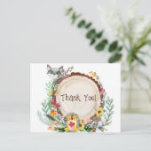 ウッドラ素朴ンド動物の赤ちゃんシャワー緑感謝してい ポストカード (スタンド正面)