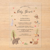 ウッドラ素朴ンド動物秋赤ちゃんシャワー アクリル招待状 (正面)