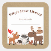 ウッドラ素朴ンド動物蔵書票、本プレート スクエアシール (正面)