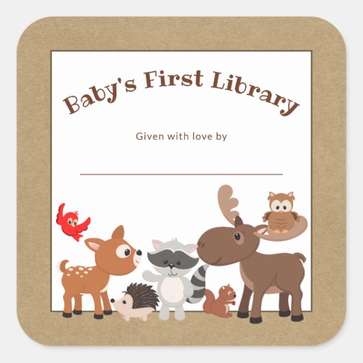 ウッドラ素朴ンド動物蔵書票、本プレート スクエアシール (正面)