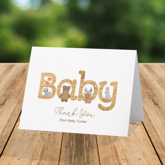 ウッドラ素朴ンド動物赤ちゃんシャワーありがとう カード