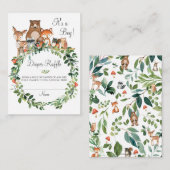 ウッドラ素朴ンド動物赤ちゃんシャワーおむつラッフル エンクロージャーカード (正面/裏面)