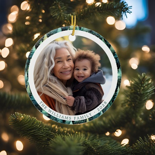 ウッドラ素朴ンド家族のクリスマス写真 セラミックオーナメント