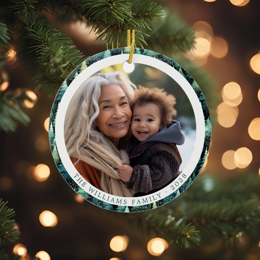 ウッドラ素朴ンド家族のクリスマス写真 セラミックオーナメント