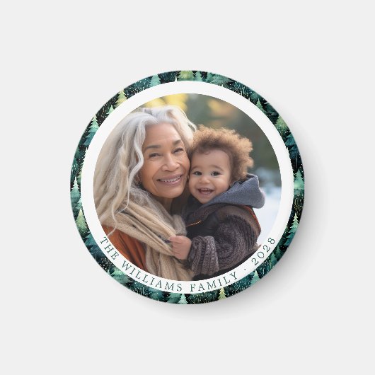 ウッドラ素朴ンド家族のクリスマス写真 マグネット (正面)