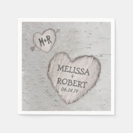 ウッドラ素朴ンド彫りハート樺の木ツリ結婚ーズ スタンダードカクテルナプキン
