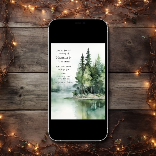 ウッドラ素朴ンド湖の森一つ結婚で 招待状
