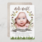 ウッドラ素朴ンド男の赤ちゃん誕生発表カード 案内状 (正面/裏面)