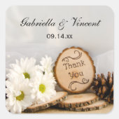 ウッドラ素朴ンド結婚の感謝メッセージカード スクエアシール (正面)