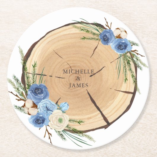 ウッドラ素朴ンド結婚テーマ ラウンドペーパーコースター (正面)