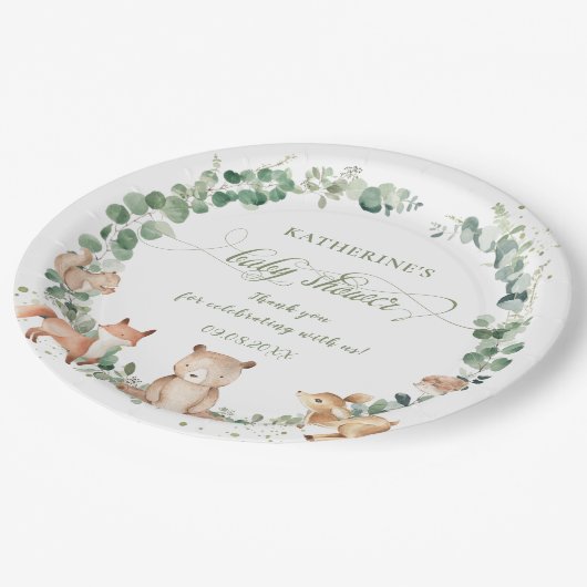 ウッドラ素朴ンド緑の中性ベビーシャワー ペーパープレート (アングル)