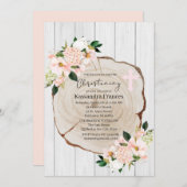 ウッドラ素朴ンド赤面フローラ《キリスト教》洗礼式や命名式 招待状 (正面/裏面)