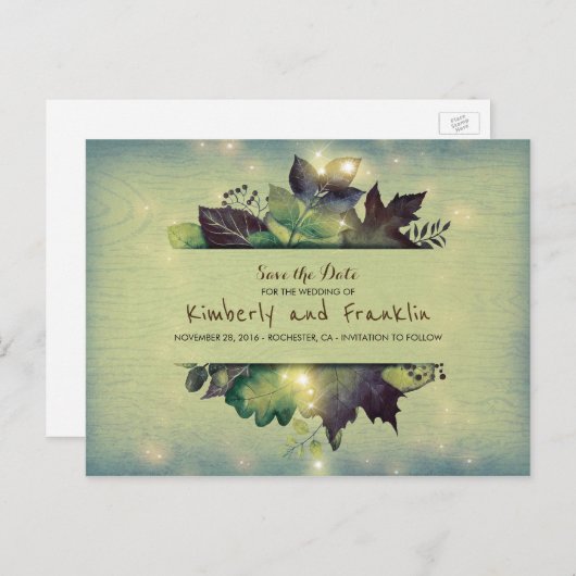 ウッドラ素朴ンド離れのとライト日付を保存 案内ポストカード (正面/裏面)