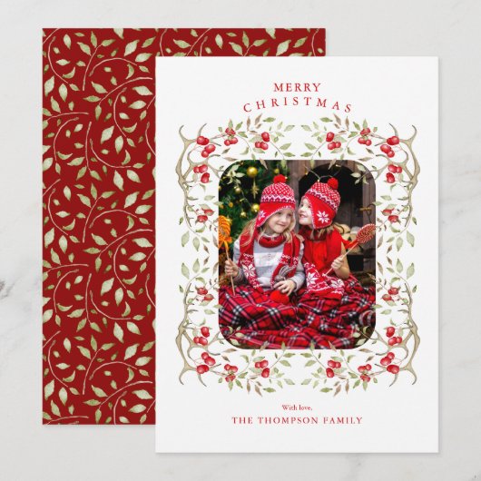 ウッドラ素朴ンド |アントラーとベリーのリース写真 シーズンカード (正面/裏面)