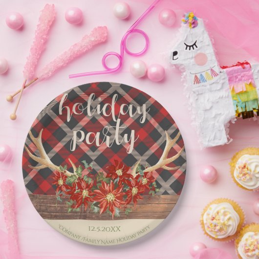 ウッドラ素朴ンド〔雄ジカの〕枝角とプレイド ペーパープレート (パーティー)