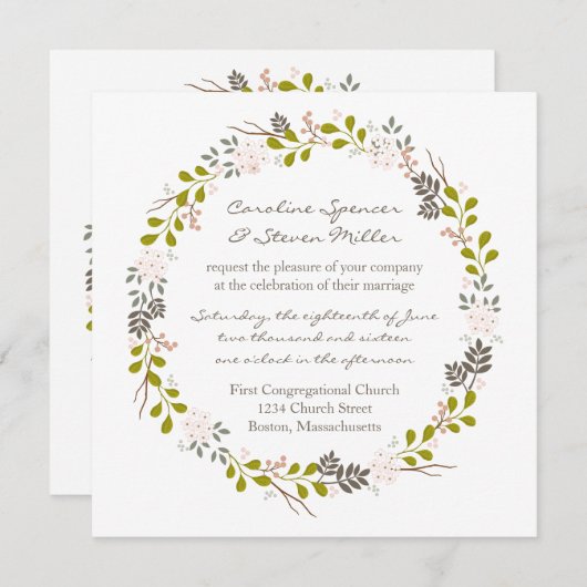 ウッドラ結婚ンド素朴リース招待状 招待状 (正面/裏面)