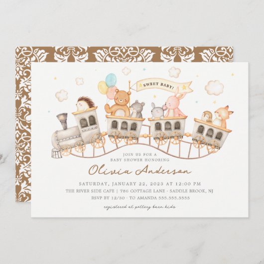 ウッドラ表現ンドベビーシャワー招待状 招待状 (正面/裏面)