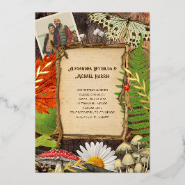 ウッドラ魅力的ンド素朴自然インスパイア 箔招待状