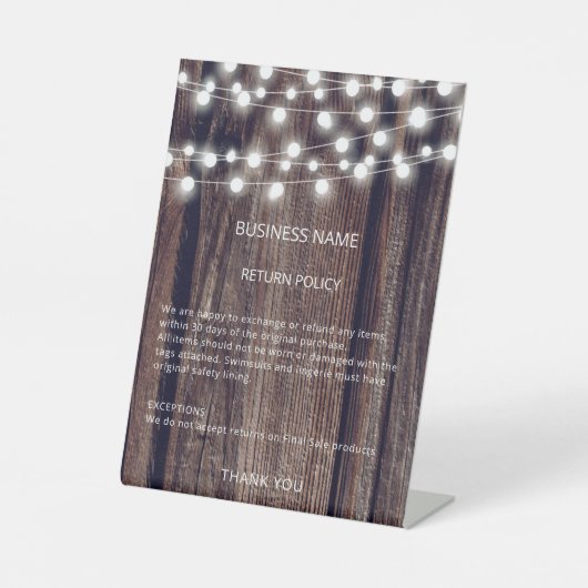 ウッドリターンポリシー衣料品ストアブティック 台座サイン (正面)