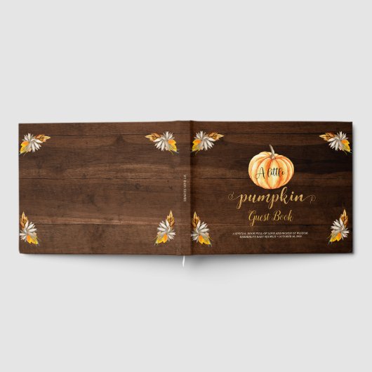 ウッドリトル素朴カボチャのオレンジ色の赤ちゃんシャワー ゲストブック (全面)