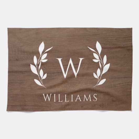 ウッドリースイニシャルモノグラム姓 キッチンタオル (横)
