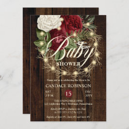 ウッドリ素朴ーで照らされたリースガールベイビーシャワー 招待状