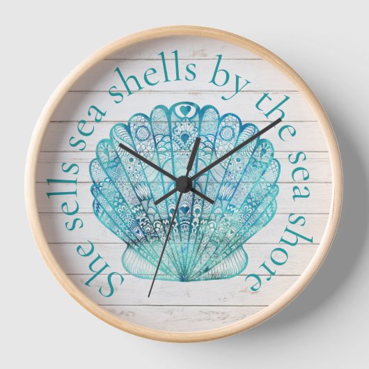 ウッドルックアクアシーシェルクロック 壁時計 (正面)