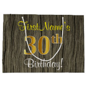 ウッドルックフェイク、フェイク金ゴールド30th誕生日+名前 ラージペーパーバッグ (裏面)