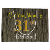 ウッドルックフェイク、フェイク金ゴールド31番目の誕生日+名前 ラージペーパーバッグ (裏面)