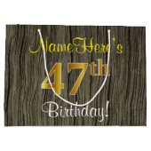 ウッドルックフェイク、フェイク金ゴールド47番目の誕生日+名前 ラージペーパーバッグ (裏面)