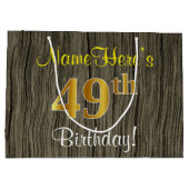 ウッドルックフェイク、フェイク金ゴールド49番目の誕生日+名前 ラージペーパーバッグ (裏面)