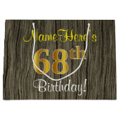 ウッドルックフェイク、フェイク金ゴールド68番目の誕生日+名前 ラージペーパーバッグ (正面)